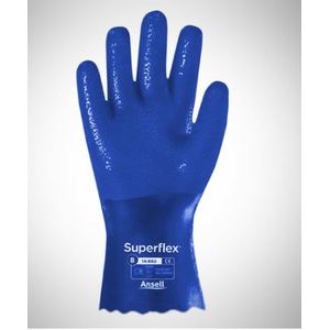Luva Proteção Química Pvc Azul Anti-Derrapante 260 Mm - Tamanho 10 - Superflex 14662 - CA 26043 - Ansell
